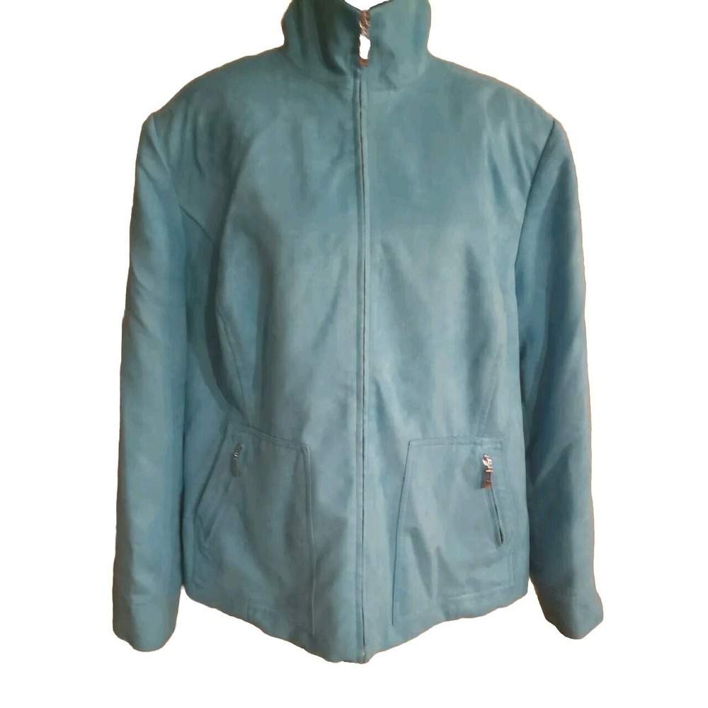 Evan Picone‎ Full Zip Soft Faux Suede Lined Blue Jacket, Coat, Blazer Sz 18W EUC
